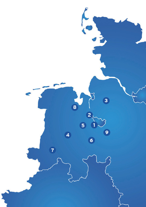 Übersichtskarte Filialen Heise und Klatte GmbH